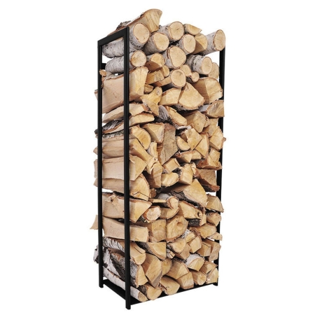 Duży, metalowy stojak na drewno kominkowe Firebox o wysokości 80 cm. Elegancki kosz do salonu w stylu loft lub nowoczesnym.