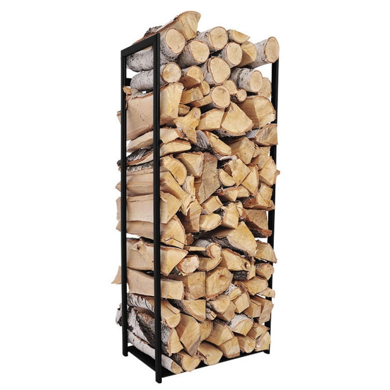 Duży, metalowy stojak na drewno kominkowe Firebox o wysokości 80 cm. Elegancki kosz do salonu w stylu loft lub nowoczesnym.