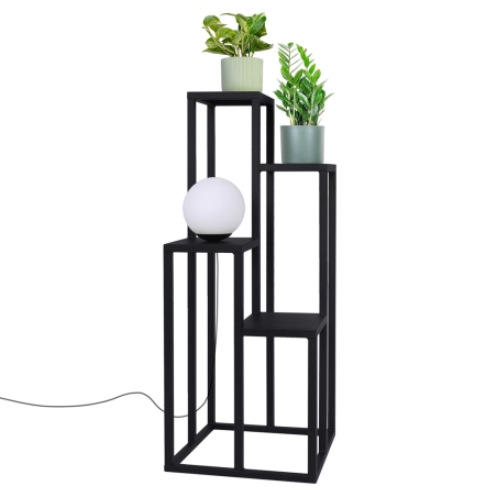 Kwietnik z lampą Coral XL, 100 cm elegancki, czarny metalowy stojak. Połączenie kwietnika i oświetlenia do salonu i sypialni