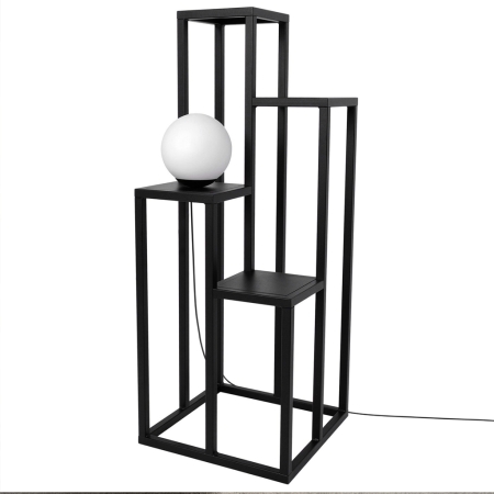 Kwietnik z lampą Coral XL, 100 cm elegancki, czarny metalowy stojak. Połączenie kwietnika i oświetlenia do salonu i sypialni