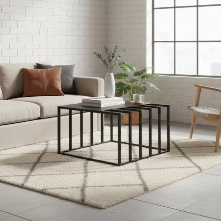 Du¿y okr¹g³y stolik kawowy Verto M 90 cm. Metalowy blat i czarny, designerski stela¿. Stolik w stylu nowoczesnym/loft do salonu,