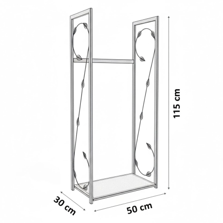 Du¿y, pionowy stojak na drewno VertiLeaf L. Metalowy stojak z geometrycznym wzorem. Designerski dodatek do kominka w stylu loft/