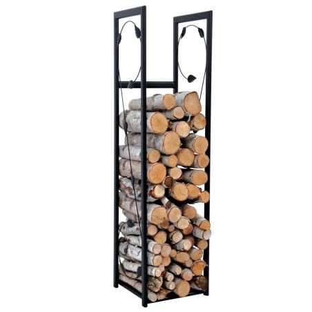 W¹ski, pionowy stojak na drewno VertiLeaf M. Metalowy stojak o a¿urowej konstrukcji. Designerski dodatek do kominka w stylu loft