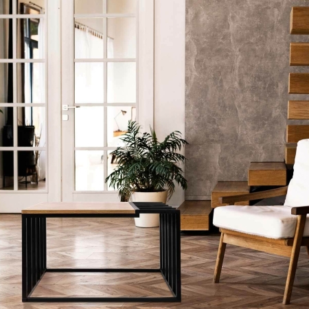 Stolik dekoracyjny Vetro 70cm – Loftowy stolik kawowy Dąb/Czarny