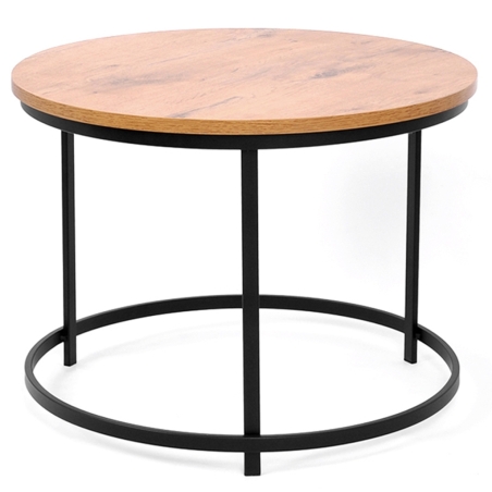 Ma³y okr¹g³y stolik kawowy Aristo Mini 60 cm. Stolik pomocniczy z dêbowym blatem i czarnym metalowym stela¿em. Idealny do salonu