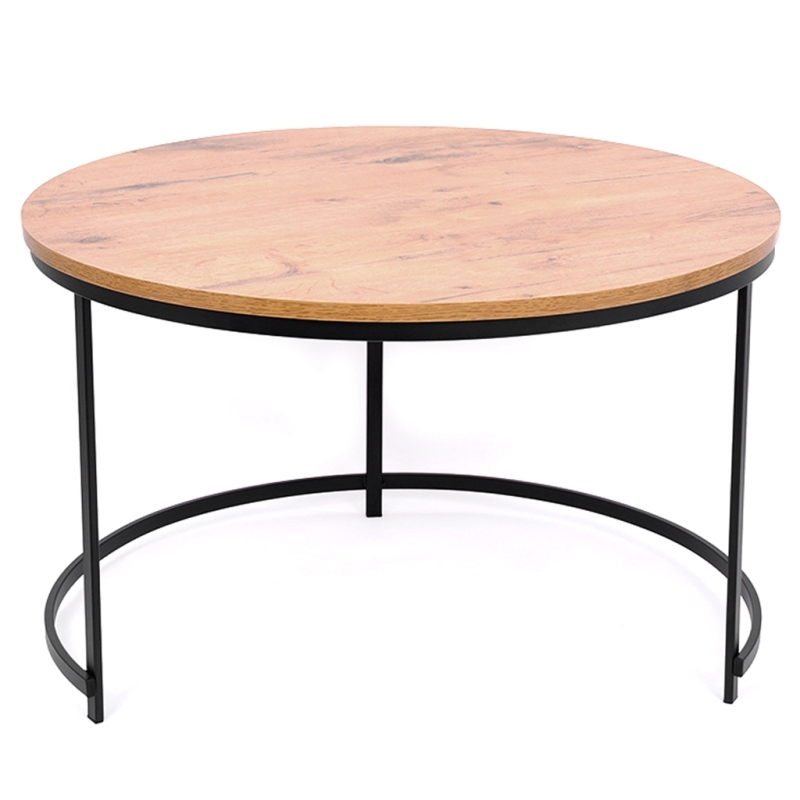 Stolik kawowy Aristo I 80cm – Duży Okrągły Loft Dąb/Czarny