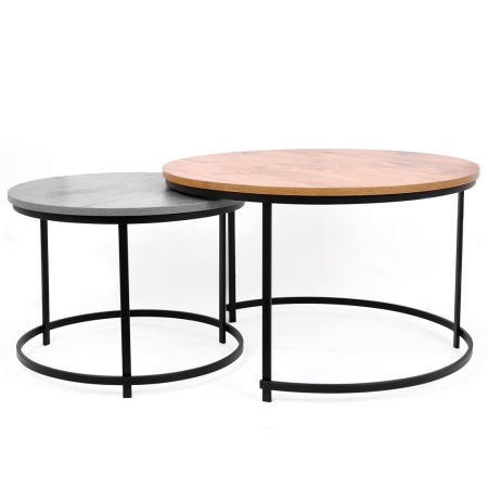 Stolik kawowy Aristo I 80cm – Duży Okrągły Loft Dąb/Czarny