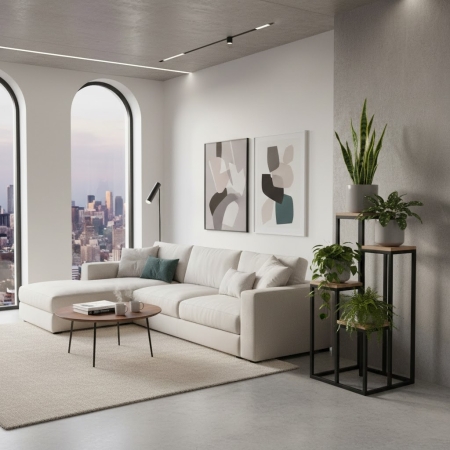 Coral XL Wood to designerski kwietnik z czarn¹ metalow¹ ram¹ i pó³kami w dekorze dêbowym. Idealny do wnêtrz nowoczesnych i lofto