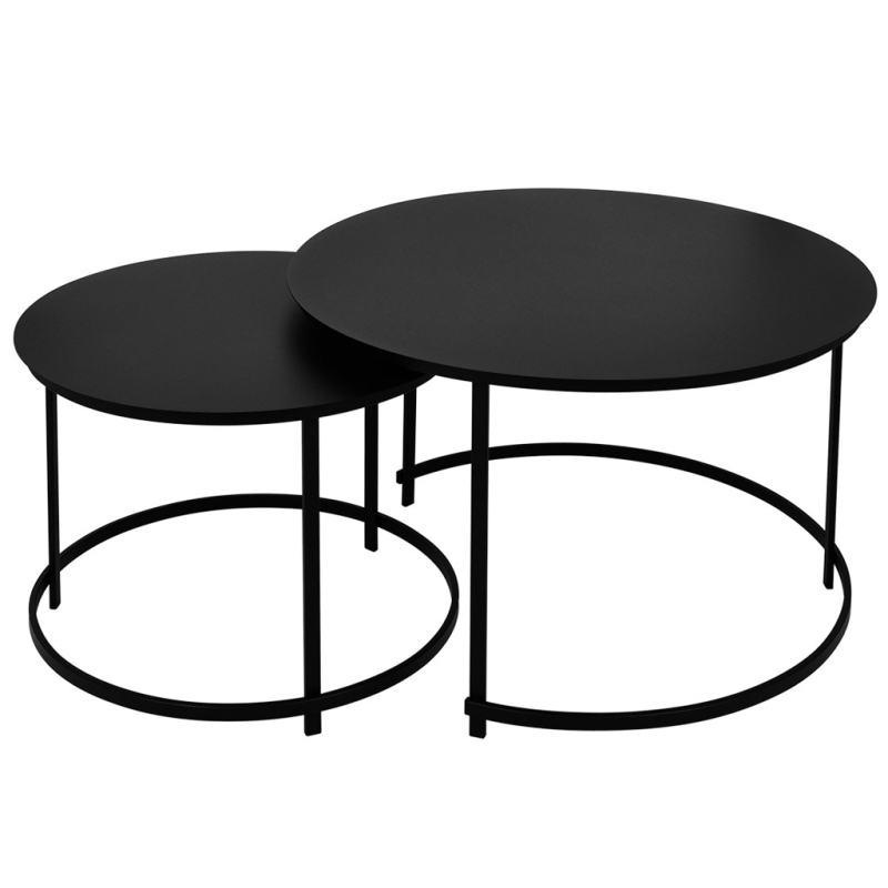 Designerski zestaw 2w1 stolików Aristo (śr. 80 cm i 60 cm). Całość z czarnej stali, funkcja nesting. Polska produkcja premium. S