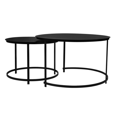 Designerski zestaw 2w1 stolików Aristo (śr. 80 cm i 60 cm). Całość z czarnej stali, funkcja nesting. Polska produkcja premium. S