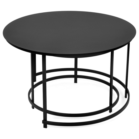 Designerski zestaw 2w1 stolików Aristo (śr. 80 cm i 60 cm). Całość z czarnej stali, funkcja nesting. Polska produkcja premium. S