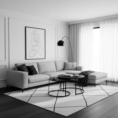 Designerski zestaw 2w1 stolików Aristo (śr. 80 cm i 60 cm). Całość z czarnej stali, funkcja nesting. Polska produkcja premium. S