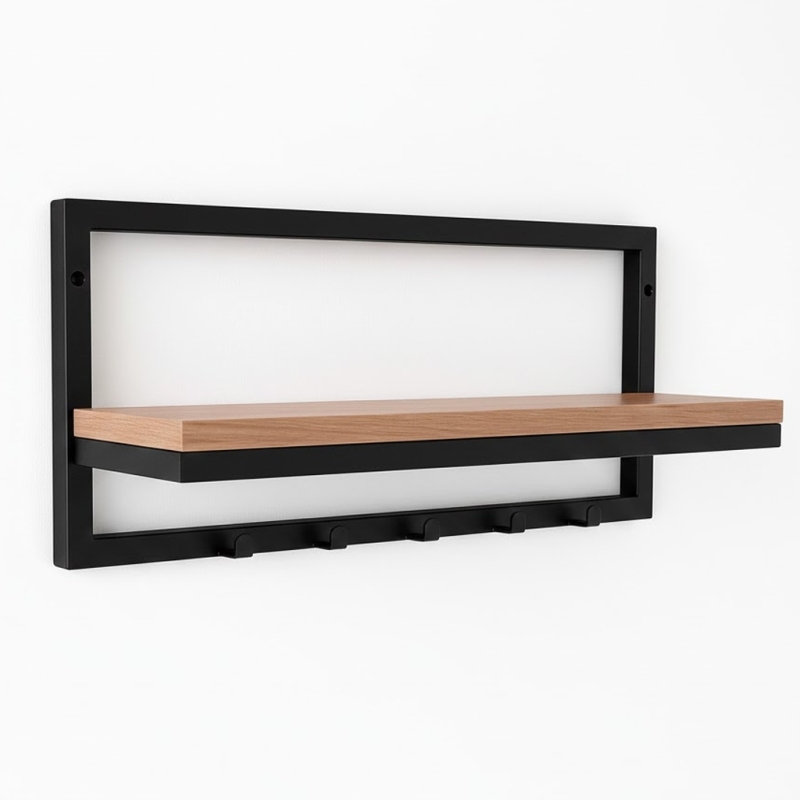 Wieszak ścienny Orion 60cm z półką – Czarny Metalowy Loft