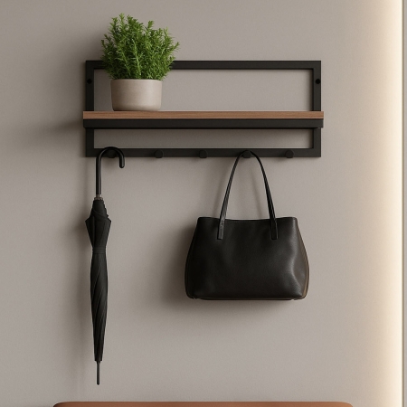 Wieszak ścienny Orion 60cm z półką – Czarny Metalowy Loft