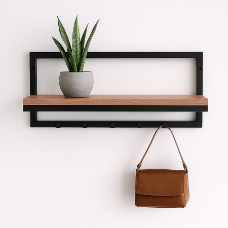 Wieszak ścienny Orion 60cm z półką – Czarny Metalowy Loft