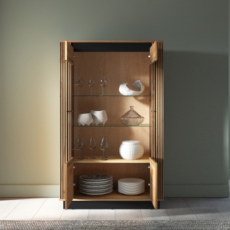 Witryna AMBER 05 – przeszklona niska witryna z półkami