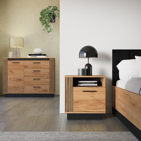 Szafka nocna AMBER 09 – szafka nocna dąb craft złoty & czarny