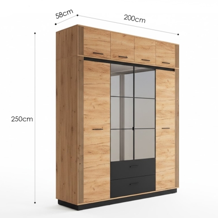 Szafa AMBER 10 – 8 drzwi, 200 cm, z nadstawką 250 cm