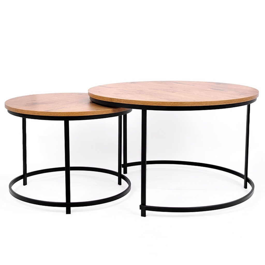 Komplet Stolików Aristo 2w1 – Zestaw Kawowy Loft Dąb/Czarny