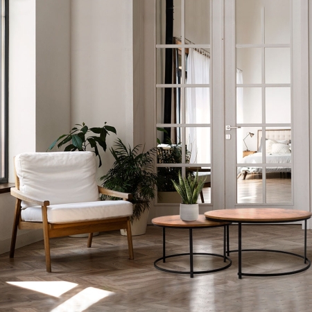 Komplet Stolików Aristo 2w1 – Zestaw Kawowy Loft Dąb/Czarny