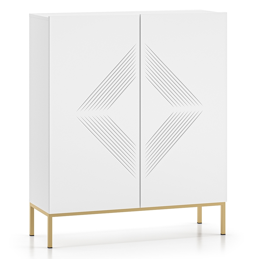 Komoda Nordic Shine 01 na metalowej podstawie | Frezowane fronty w jodełkę