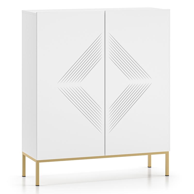 Komoda Nordic Shine 01 na metalowej podstawie | Frezowane fronty w jodełkę