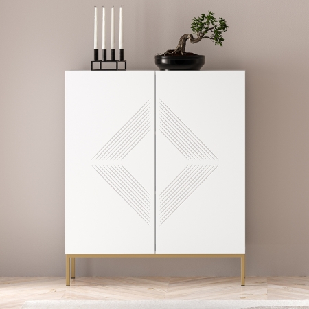 Komoda Nordic Shine 01 na metalowej podstawie | Frezowane fronty w jodełkę