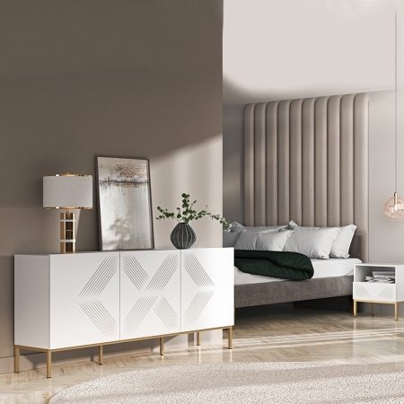 Komoda Nordic Shine 02 szeroka 170 cm | Biała Frezowana | Jodełka