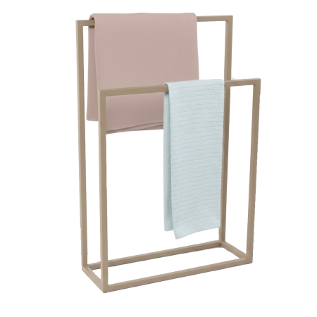 Wieszak ³azienkowy Casia II 2-ramienny  be¿owy metalowy stojak na rêczniki. Wieszak wolnostoj¹cy w stylu scandi/boho. Stabilny