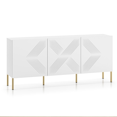 Komoda Nordic Shine 02 szeroka 170 cm na wysokich metalowych nóżkach| Biała Frezowana | Jodełka