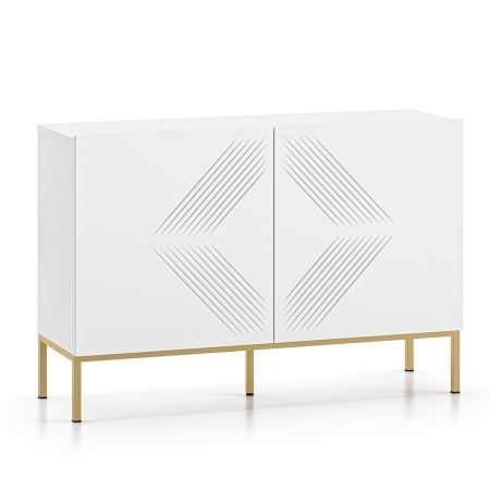 Komoda Nordic Shine 03 biała 114 cm | Frezowana na metalowej podstawie | Jodełka