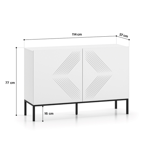 Komoda Nordic Shine 03 biała 114 cm | Frezowana na metalowej podstawie | Jodełka