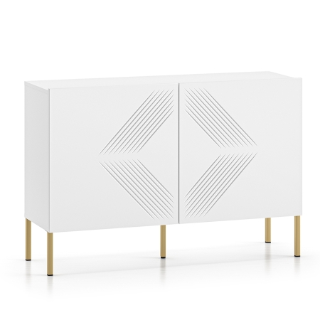Komoda Nordic Shine 03 biała na metalowych nóżkach 114 cm | Frezowana | Jodełka
