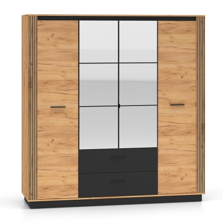 Szafa AMBER 01 czterodrzwiowa z lustrem i szufladami 200x210 cm – elegancka i funkcjonalna garderoba