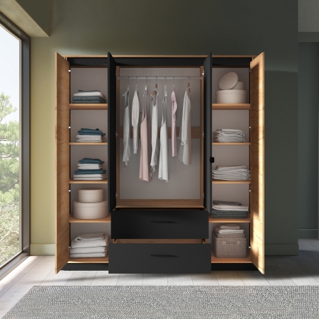 Szafa AMBER 01 – czterodrzwiowa szafa z lustrem i szufladami